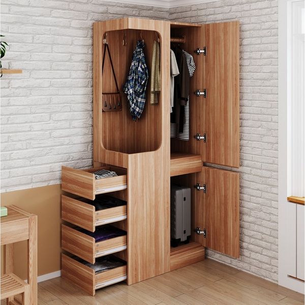 Merax Kleiderschrank 70 x 40 x 170 cm (für Schlafzimmer, Wohnzimmer oder Büro, 1-St, platzsparend & vielseitig) Schrank Kleiderschrank mit 4 Schubladen, offenem Stauraum & 2 Türen