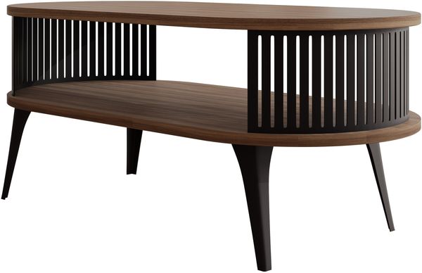 Couchtisch Rajkon Oval (Farbe: Schwarz / Nuss Franklin Tobacco)