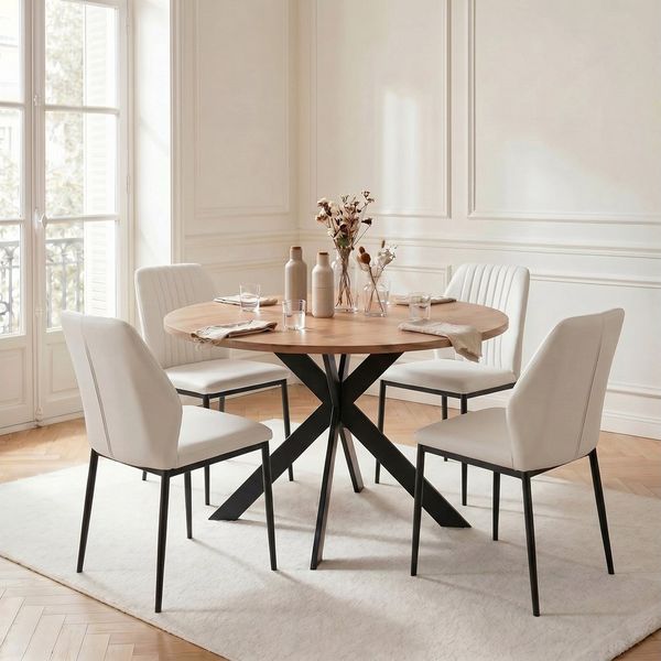 Jiexi Essgruppe Tisch- und Stuhlset, Runder Esstisch (115×75 cm) mit 4 Stühlen
