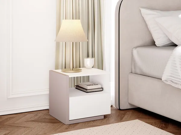 Vente-unique - NAPOLI Bedside table Holz, Platte SchokoladenbraunWeiß - B 39 cm x H 43 cm x L 46,4 cm