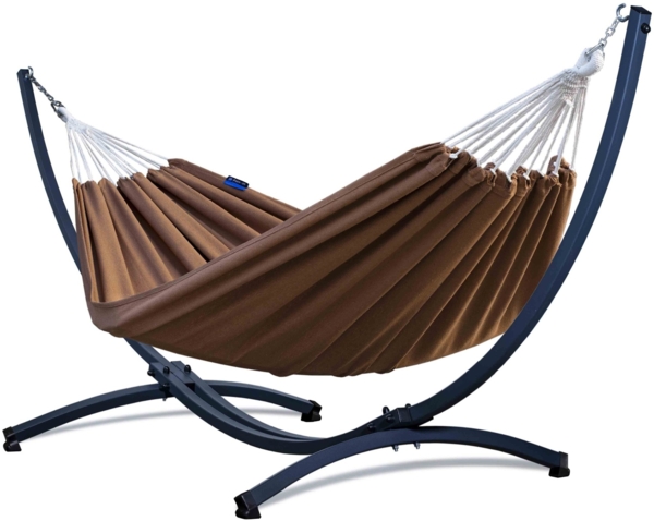 Potenza Hängematte mit Verzinkter Gestell – 220kg für 2 Personen I Hängematte- 220x160, 200kg I Cocoon XXL - Braun