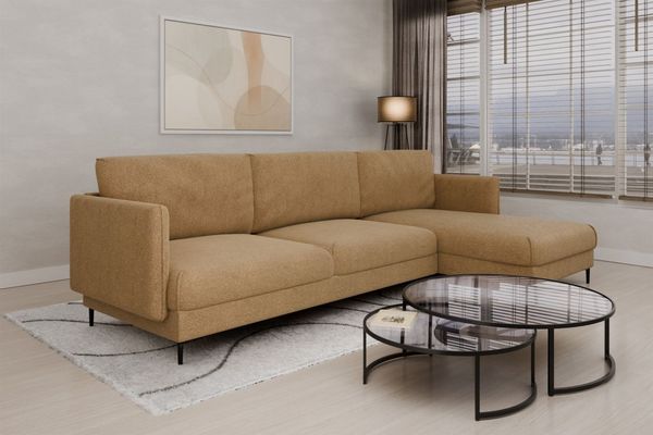 Ecksofa Designersofa HELMER Stoff Baloo Cappuccino Ottomane Rechts