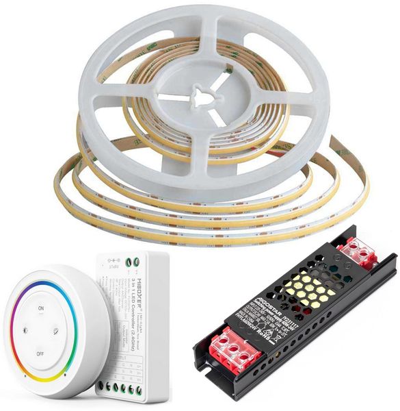 10m COB LED Streifen Strips mit 480 LEDs 8mm Breite komplett set Kaltweiß