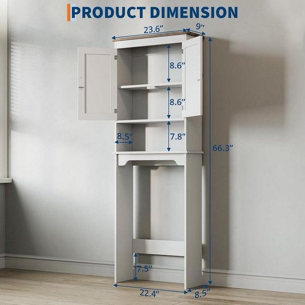 GarveeMore Badregal mit Doppeltüren und verstellbaren Regalen,Badezimmerregale, Toilettenregalfür kleine Badezimmer,einfache Montage,168cm