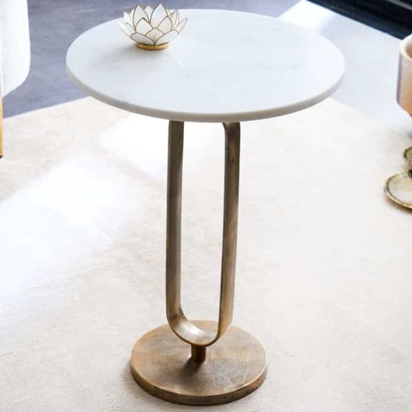 Eleganter Beistelltisch GRACE 45x60cm Marmor weiss Metall gold-antik
