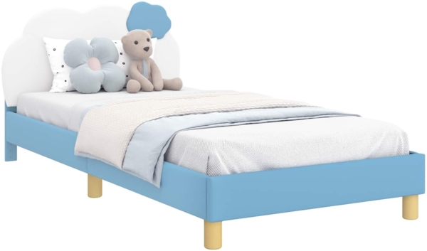 vidaXL Kinderbettgestell mit Kopfteil mit Kopfteil Blau 90x200 cm PU 42011023