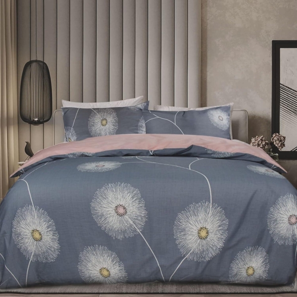 Bettwäsche 135x200 Baumwolle 4tlg Grau Rosa Blumen Wendebettwäsche Bild 2