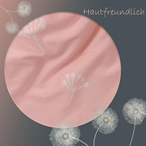 Bettwäsche 135x200 Baumwolle 4tlg Grau Rosa Blumen Wendebettwäsche Bild 6