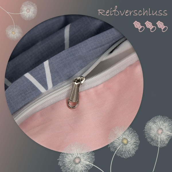 Bettwäsche 135x200 Baumwolle 4tlg Grau Rosa Blumen Wendebettwäsche Bild 5