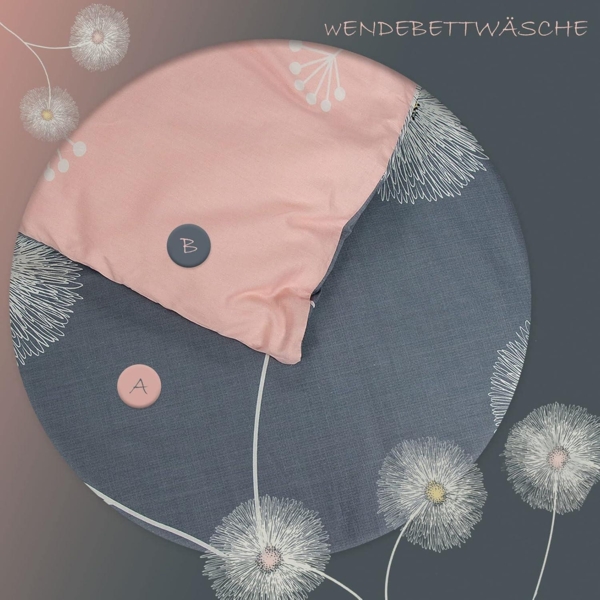 Bettwäsche 135x200 Baumwolle 4tlg Grau Rosa Blumen Wendebettwäsche Bild 4