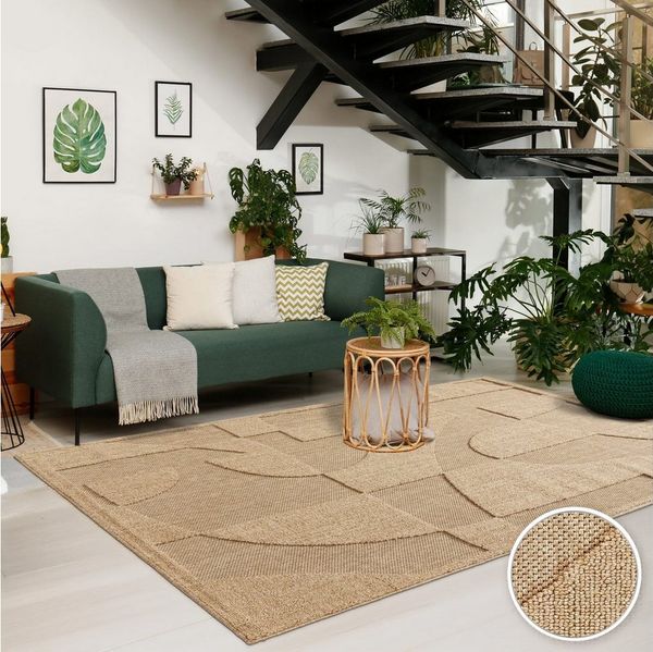 TT Home Teppich Diele, Flur, Küche, Außenbereich, Rechteckig, Höhe: 11 mm, In-& Outdoor Teppich Wetterfest Balkon Küche Boho Hoch-Tief-Effekt Geo