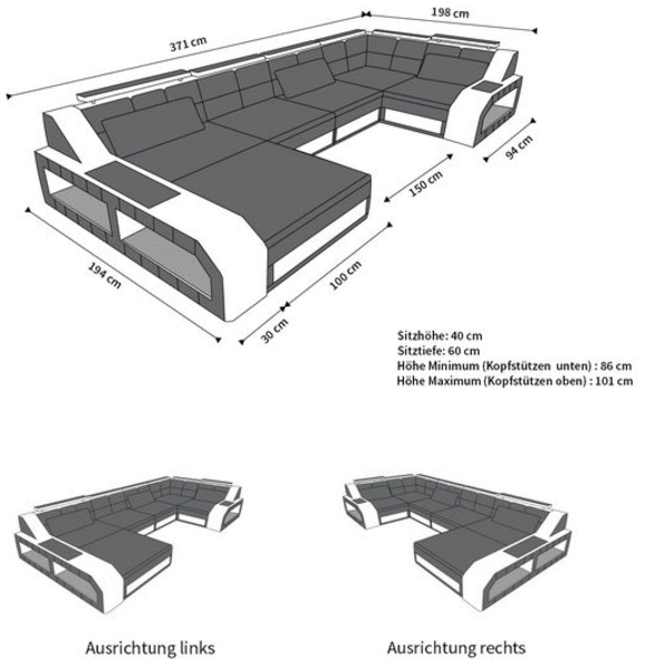 Sofa Dreams 'Arezzo U' Wohnlandschaft, 86 x 198 x 371 cm, Schwarz, Ledermix, Links Bild 6