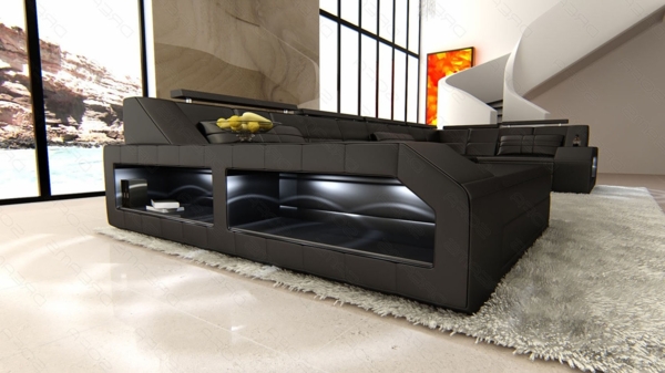 Sofa Dreams 'Arezzo U' Wohnlandschaft, 86 x 198 x 371 cm, Schwarz, Ledermix, Links Bild 4