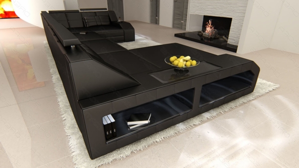 Sofa Dreams 'Arezzo U' Wohnlandschaft, 86 x 198 x 371 cm, Schwarz, Ledermix, Links Bild 3