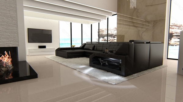 Sofa Dreams 'Arezzo U' Wohnlandschaft, 86 x 198 x 371 cm, Schwarz, Ledermix, Links Bild 5