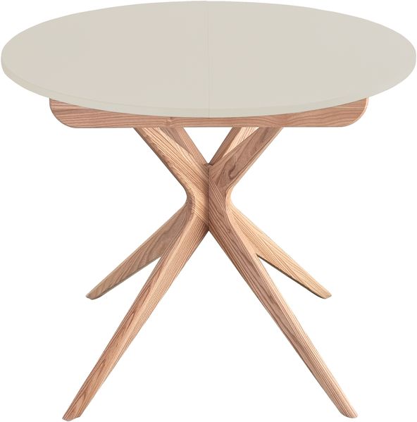 Ragaba Runder ausziehbarer Esstisch Ø 90 cm Perlweiß MDF & Massives Eschenholz