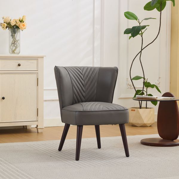 Loungesessel Grau Echtleder Top-Grain Mit 45° Steppung Massivholz Kautschukholz 150 kg Tragkraft