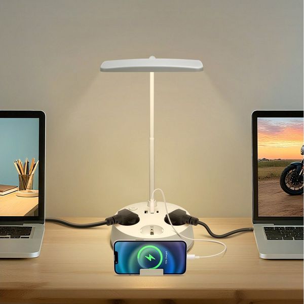 Aigostar Steckdosenleuchte Touch-Tischlampe mit USB & Typ-C, 3 Farben, Dimmen,Weiß