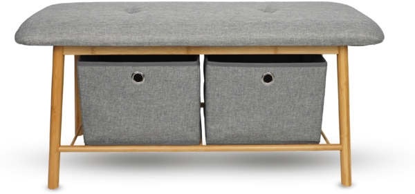 Bambus Schuhbank 90x34x45cm mit 2 Schubladen - Schuhregal für 6 bis 8 Schuhe - Sitzbank mit 2 Körben für Garderobe oder Flur