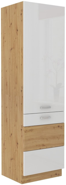 Küchen Hochschrank 60 cm Eiche Artisan + Weiss Hochglanz Küchenzeile Küchenblock