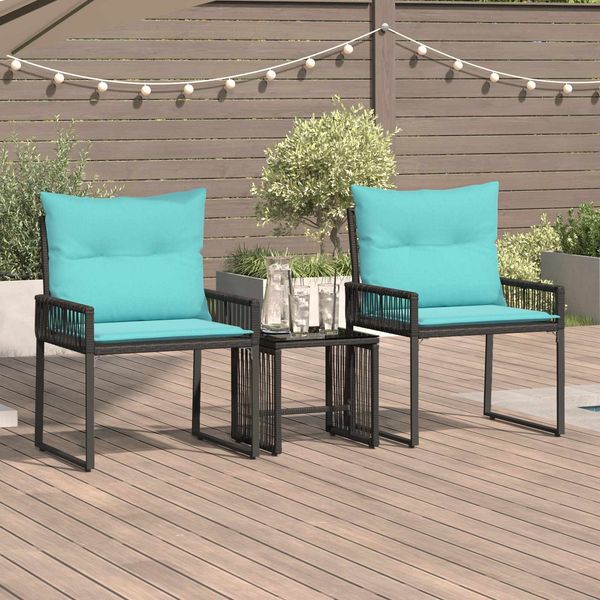 vidaXL Gartenmöbel Set mit Kissen 7 pcs Schwarz und Türkis Poly-Rattan 42025159