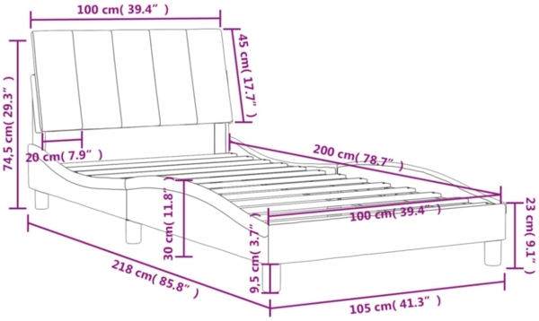 vidaXL Bettgestell ohne Matratze "Hanko" Dunkelgrau 100x200 cm Samt 3207832 Bild 12