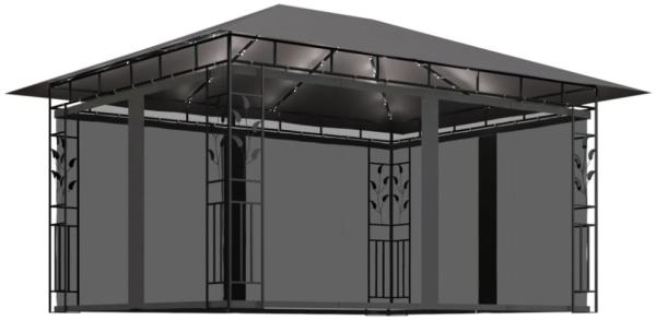 vidaXL Pavillon mit Moskitonetz & LED-Lichterkette 4x3x2,73m Anthrazit 3070317
