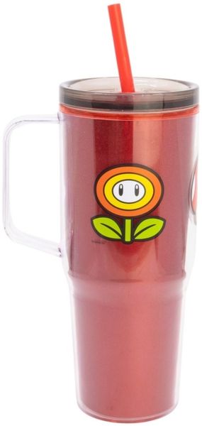 Super Mario Trinkbecher mit Strohhalm und Henkel Doppelwandig 860 ml