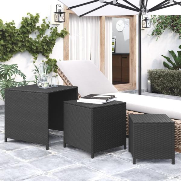 vidaXL Satztische 3 Stk. Schwarz Poly Rattan 319412