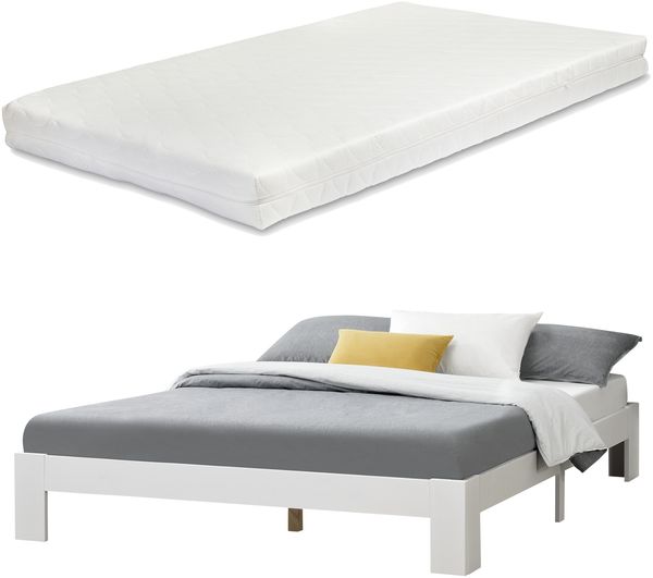 Holzbett Raisio 180x200 cm mit Kaltschaummatratze Weiß en. casa