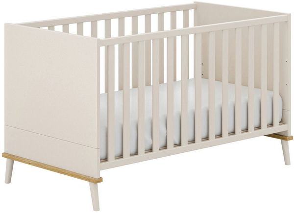 YUNY by PAIDI Babybett HAZEL 70x140 cm in Beige, umbaubares Kinderbett mit Massivholz, Gitterbett 4-fach höhenverstellbar, entnehmbare Sprossen, Juniorbett