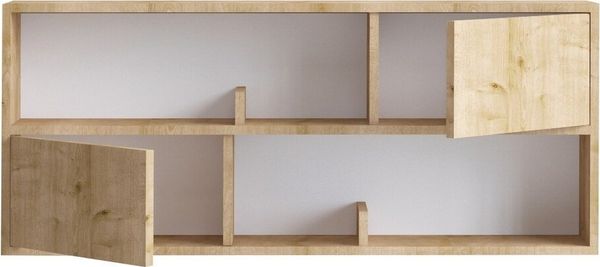 Calicosy Hängeregal mit 2 Türen und 2 offenen Fächern Holzdekor Eiche B120 cm – LYA - Helles Holz Bild 3