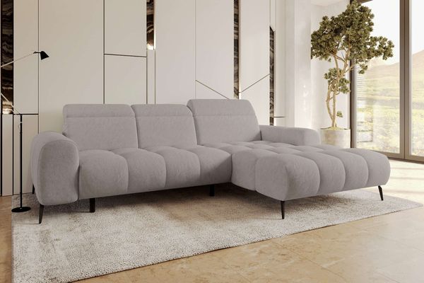 99rooms Milano Ecksofa Chenille APHRODITE Asche Rechts mit Sitztiefenverstellung