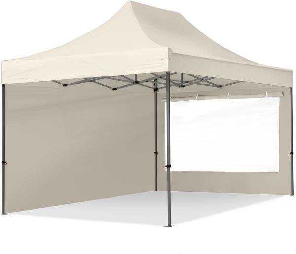 3x4,5m Faltpavillon, PREMIUM Stahl 40mm, Seitenteile mit Panoramafenstern, creme