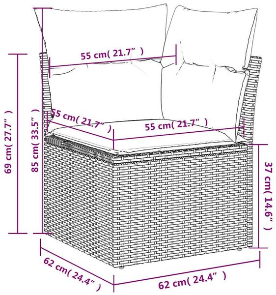 vidaXL 4-teiliges Gartensofa-Set mit Kissen, braun, Polyrattan 3222473 Bild 12