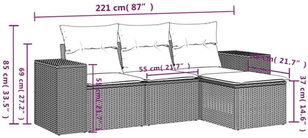 vidaXL 4-teiliges Gartensofa-Set mit Kissen, braun, Polyrattan 3222473 Bild 8