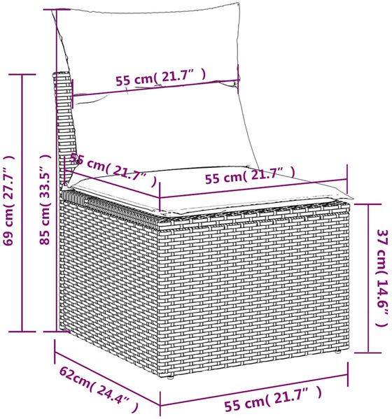 vidaXL 4-teiliges Gartensofa-Set mit Kissen, braun, Polyrattan 3222473 Bild 11