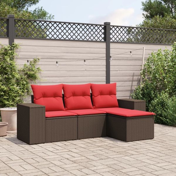 vidaXL 4-teiliges Gartensofa-Set mit Kissen, braun, Polyrattan 3222473