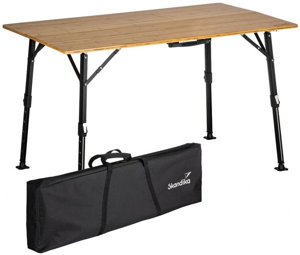 Skandika Campingtisch Tobro Bambus Klapptisch 120 x 70 cm, Gartentisch, Balkontisch, faltbar, klappbar, höhenverstellbar, bis 100 kg, wetterfest, Tragetasche