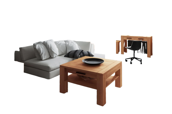 Couchtisch Lubic aus Kernbuche massiv 70x70x53 cm mit 1 Schublade und Holzbeinen