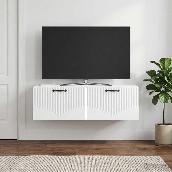 vidaXL Wandmontierter TV-Schrank Hochglanz Weiß 98 x 41 x 30 cm 899039