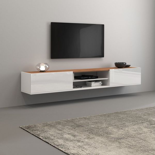 OTTO home Lowboard Garda,TV-Kommode,TV-Möbel,TV-Bank, stehend und hängend, Hochglanzlackierte Fronten, Korpus matt, 2 Klappen, Breite 210 cm
