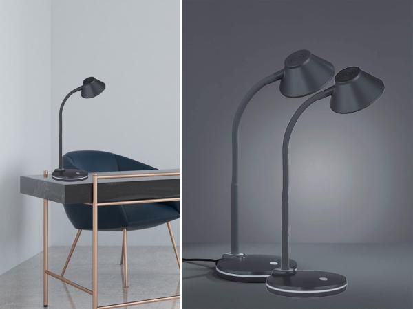 LED Schreibtischleuchten 2er SET flexibel, Kunststoff Titan, 33cm hoch