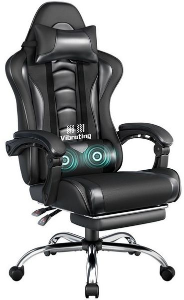 Yaheetech Gaming-Stuhl mit Massagefunktion & Kopfstütze & Fußstütze Ergonomischer PC-Stuhl, Drehstuhl Computerstuhl Verstellbare Rückenlehne