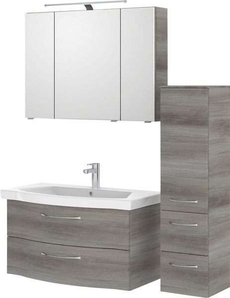 Saphir Badmöbel-Set 6005 Sprint 3-teilig, Keramik-Waschtisch mit LED-Spiegelschrank, (4-St), Midischrank, inkl. Türdämpfer, 4 Türen, 4 Schubladen, Bad-Set