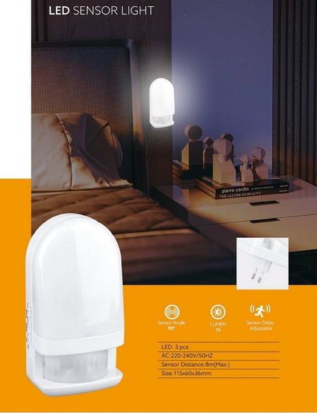 TRANGO LED Nachtlicht, Bewegungsmelder, 11-038 LED Sensor Nachtlicht in Weiß mit Automatikfunktion direkt 230V mit Bewegungssensor, Sicherheitslicht, Steckdose Lampe, Wandlampe, Orientierungslicht Einschlafhilfe 3000K warmweiß