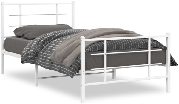 vidaXL Bettgestell mit Kopf- und Fußteil Metall Weiß 107x203 cm 355624