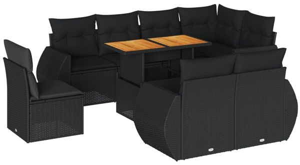 vidaXL 9-tlg. Garten-Sofagarnitur mit Kissen Schwarz Poly Rattan 3327275 Bild 2