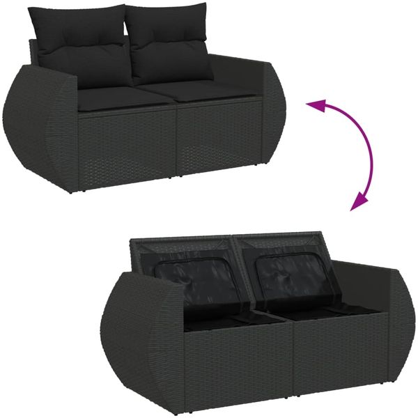 vidaXL 9-tlg. Garten-Sofagarnitur mit Kissen Schwarz Poly Rattan 3327275 Bild 9