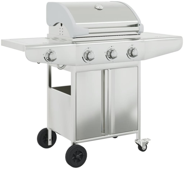 vidaXL Gasgrill, mit 4 Flammen, Edelstahl Silbern, 126,5 x 54 x 109 cm